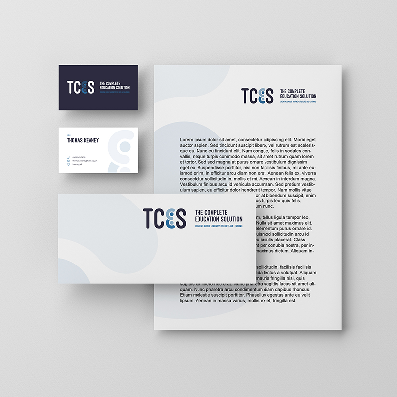 Mockup of TCES brand on stationery