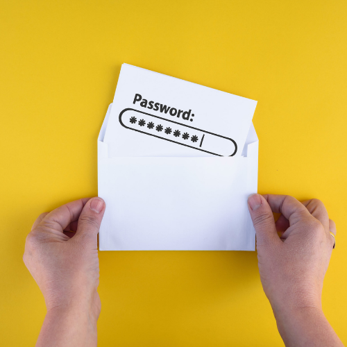 Password in envelope on yellow background